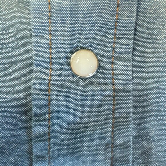 Wrangler Shirt Mens 2XT Blue Denim Western Pearl Snap Long Sleeve Cowboy - Picture 5 of 8